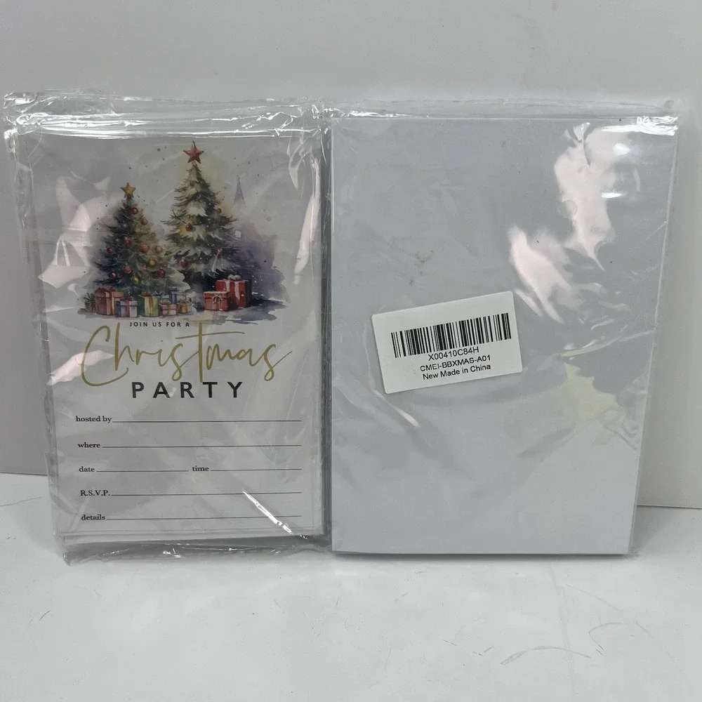 Unbranded Christmas Party Invitations 25 Pack 4x6 White New Watercolor Tree